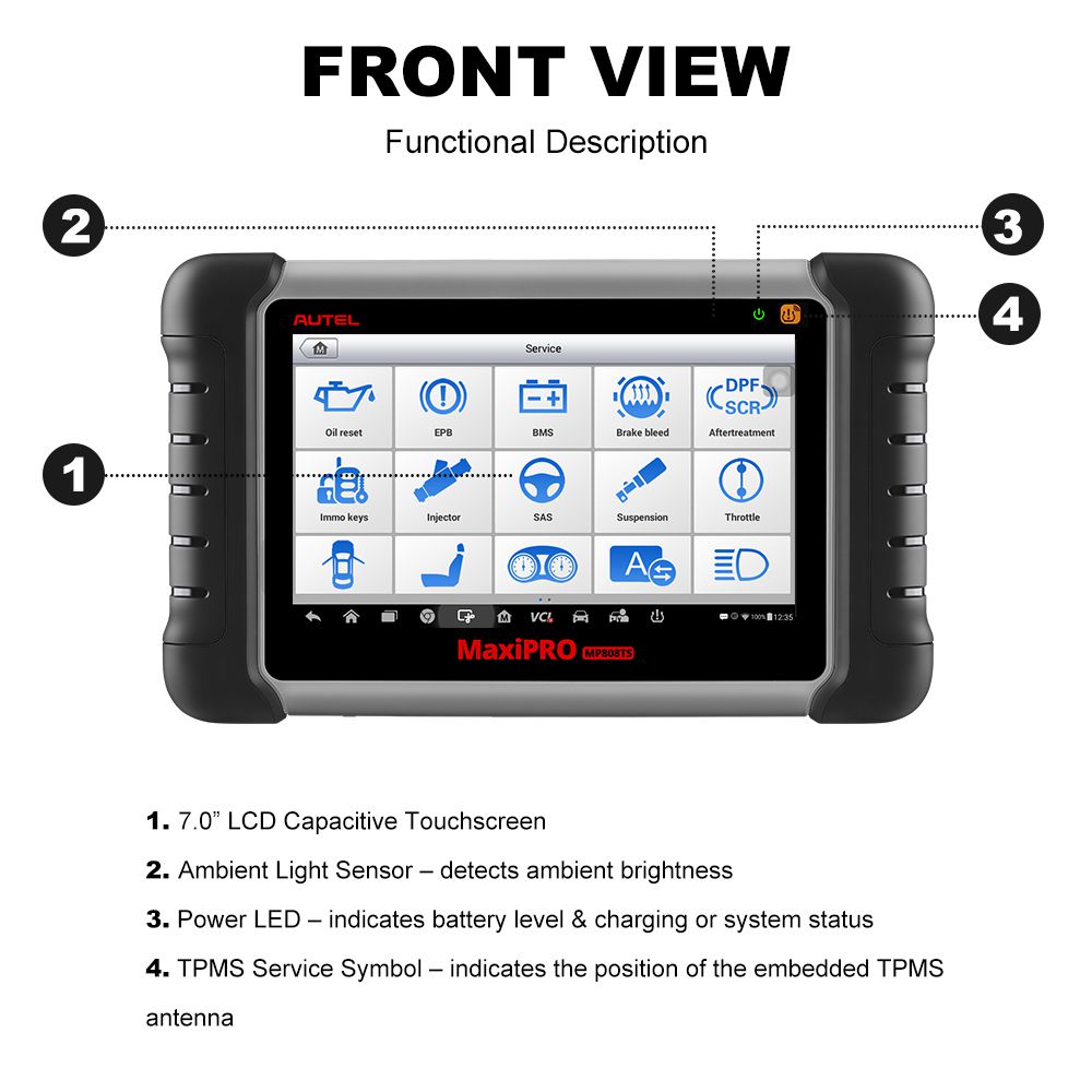 Autel MaxiPRO MP808TS Automotive Diagnostic Scanner with TPMS Service Function and Wireless Bluetooth