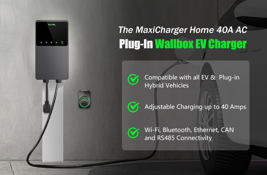 Autel MaxiCharger AC Wallbox Home 40A - NEMA 14-50 - EV Charger with Separate Holster