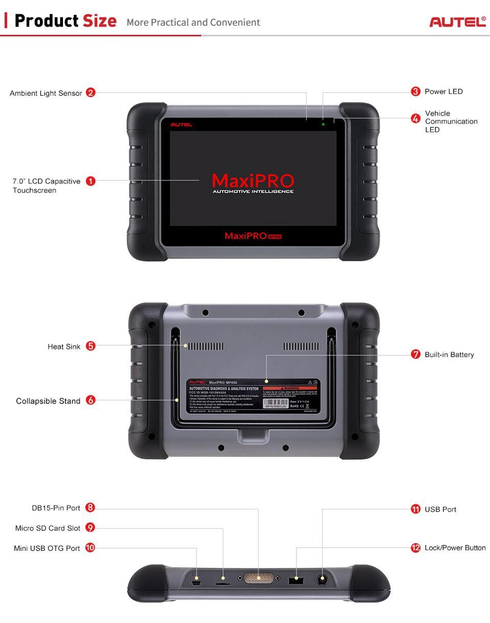 Autel MaxiPRO MP808K device size